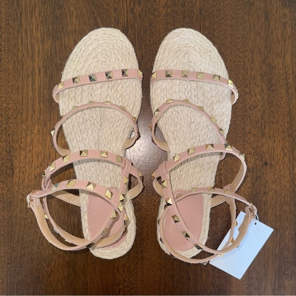 H&M Pink Studded Espadrilles Strappy Sandals Size 10 NWT - Picture 2 of 6